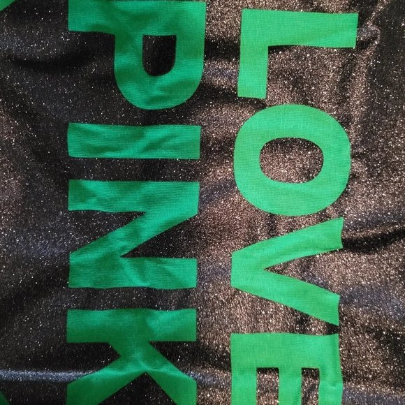 Victoria's Secret LOVE PINK Green St PATRICK'S DAY Black Glitter Heart T-SHIRT L - Picture 9 of 12
